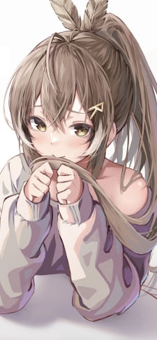 髪を触ってモジモジするかわいい七詩ムメイ / ホロライブ / バーチャルYouTuber / ファンアート / イラストのiPhone / スマホ壁紙