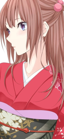 花びらの模様の赤い着物を着た綺麗な右代宮 縁寿(うしろみやえんじぇ) / うみねこのなく頃にのiPhone / スマホ壁紙