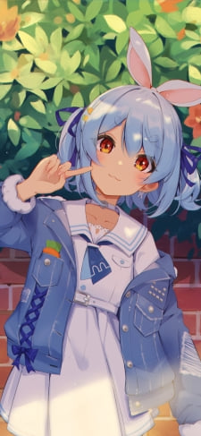 花壇の前でポーズをとる兎田ぺこら / ホロライブ / バーチャルYouTuber / VtuberのiPhone / スマホ壁紙