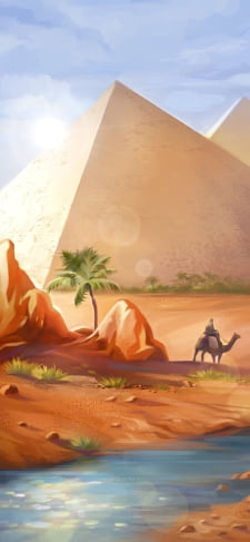 ピラミッド / ラクダ / 砂漠 / オアシスのiPhone / スマホ壁紙