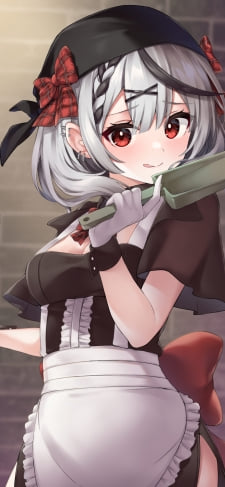ちりとりを持って掃除をする沙花叉クロヱ（さかまたくろえ） / ホロライブ / バーチャルYouTuberのiPhone / スマホ壁紙