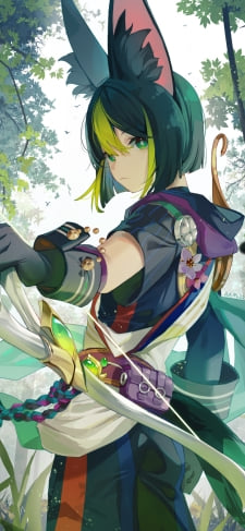 白い弓と構える綺麗なティナリ / 緑の森 / 原神のiPhone / スマホ壁紙