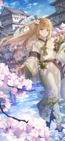 桜の花とお城と咲耶 / ニューラルクラウド / ドールズフロントラインのiPhone / スマホ壁紙