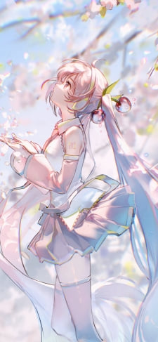 舞い散る桜の花びらに手をかざす桜ミク / ボカロ / ボーカロイドのiPhone / スマホ壁紙