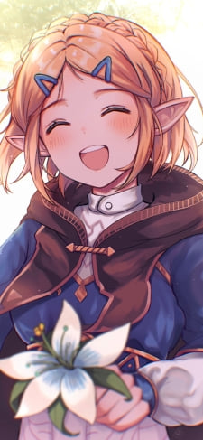 白い百合を持つ笑顔のゼルダ姫 / ゼルダの伝説 ブレスオブザワイルドのiPhone / スマホ壁紙