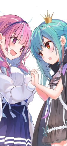 両手を合わせ笑顔の湊あくあと潤羽るしあ / ホロライブ / バーチャルYouTuber / VtuberのiPhone / スマホ壁紙