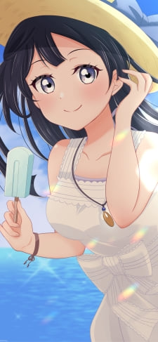 海の近くでアイスを食べながら微笑む優木せつ菜 / 虹ヶ咲学園スクールアイドル同好会のiPhone / スマホ壁紙