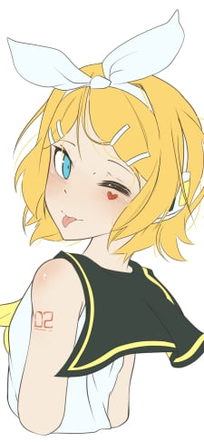 舌を出してウィンクする鏡音リン / ボカロ / ボーカロイドのiPhone / スマホ壁紙