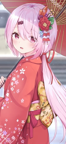 赤い和傘をさした可愛い椎名唯華 / にじさんじ / バーチャルYouTuber / VtuberのiPhone / スマホ壁紙