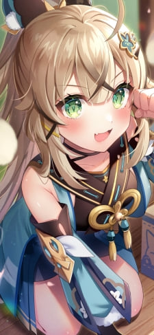 笑顔でにゃんにゃんポーズをする可愛い綺良々 / 原神のiPhone / スマホ壁紙