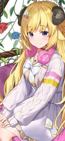 両ひざに手をそえてピンクの椅子に座った可愛い角巻わため / ホロライブ / バーチャルYouTuber / VtuberのiPhone / スマホ壁紙