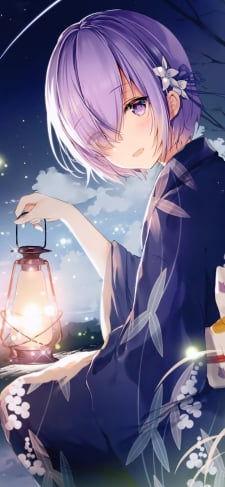 ランプを持ちこちらに微笑むマシュ・キリエライト / 光る蛍 / fate/grand orderのiPhone / スマホ壁紙