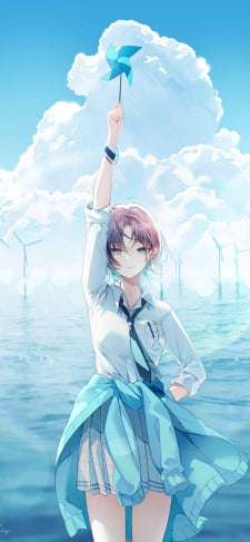 青い風車を掲げる浅倉透 / 海の中の無数の風車 / アイドルマスターシャイニーカラーズのiPhone / スマホ壁紙