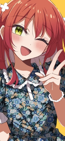 ウィンクしてピースをする花柄模様の洋服を着た可愛い喜多郁代 / ぼっち・ざ・ろっく!のiPhone / スマホ壁紙