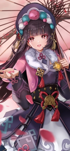 ピンクの花びらに手をかざすかわいい雲菫 / 原神 / イラスト / ファンアートのiPhone / スマホ壁紙