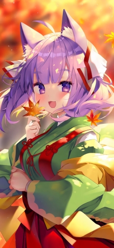 紅葉を持つ可愛い桜こまり / バーチャルYouTuberのiPhone / スマホ壁紙