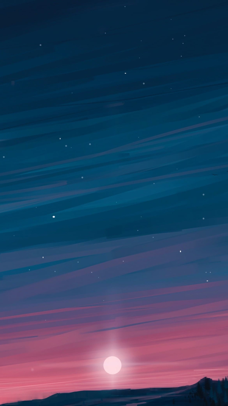 夜空と夕日と大地のイラストのiphone8 Iphone Se 第2世代 第3世代 用のスマホ壁紙 壁紙キングダム