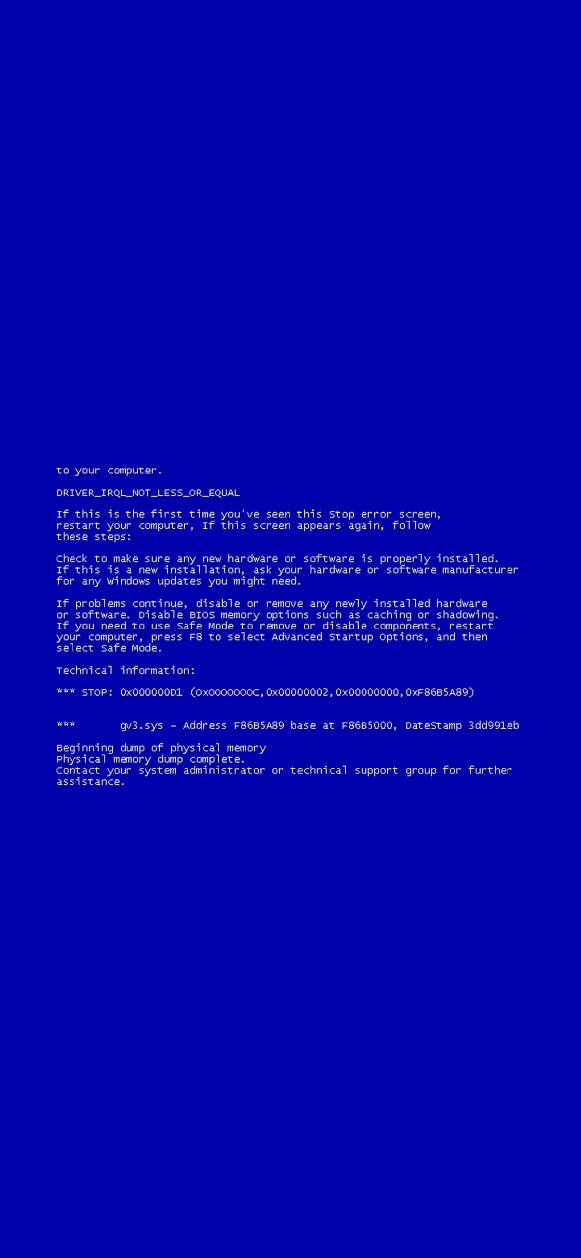 Windows PC ブルースクリーンの1170 x 2532 / スマホ壁紙