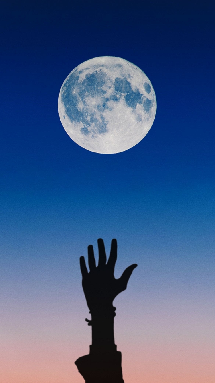満月と手の750 x 1334 / スマホ壁紙