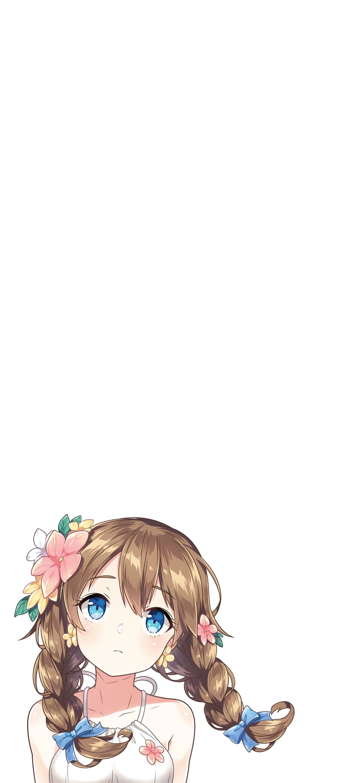 花飾りをつけた青い瞳の少女の1170 x 2532 / スマホ壁紙