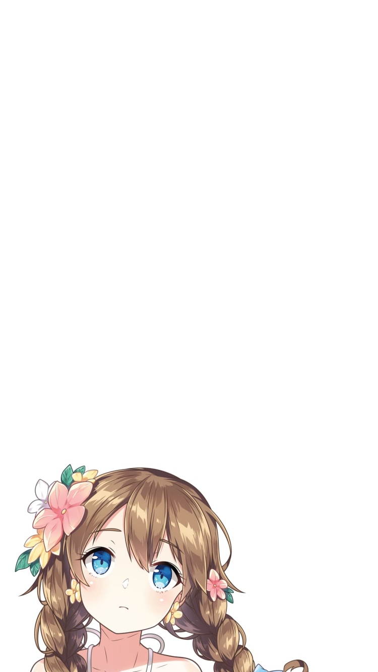 花飾りをつけた青い瞳の少女の750 x 1334 / スマホ壁紙