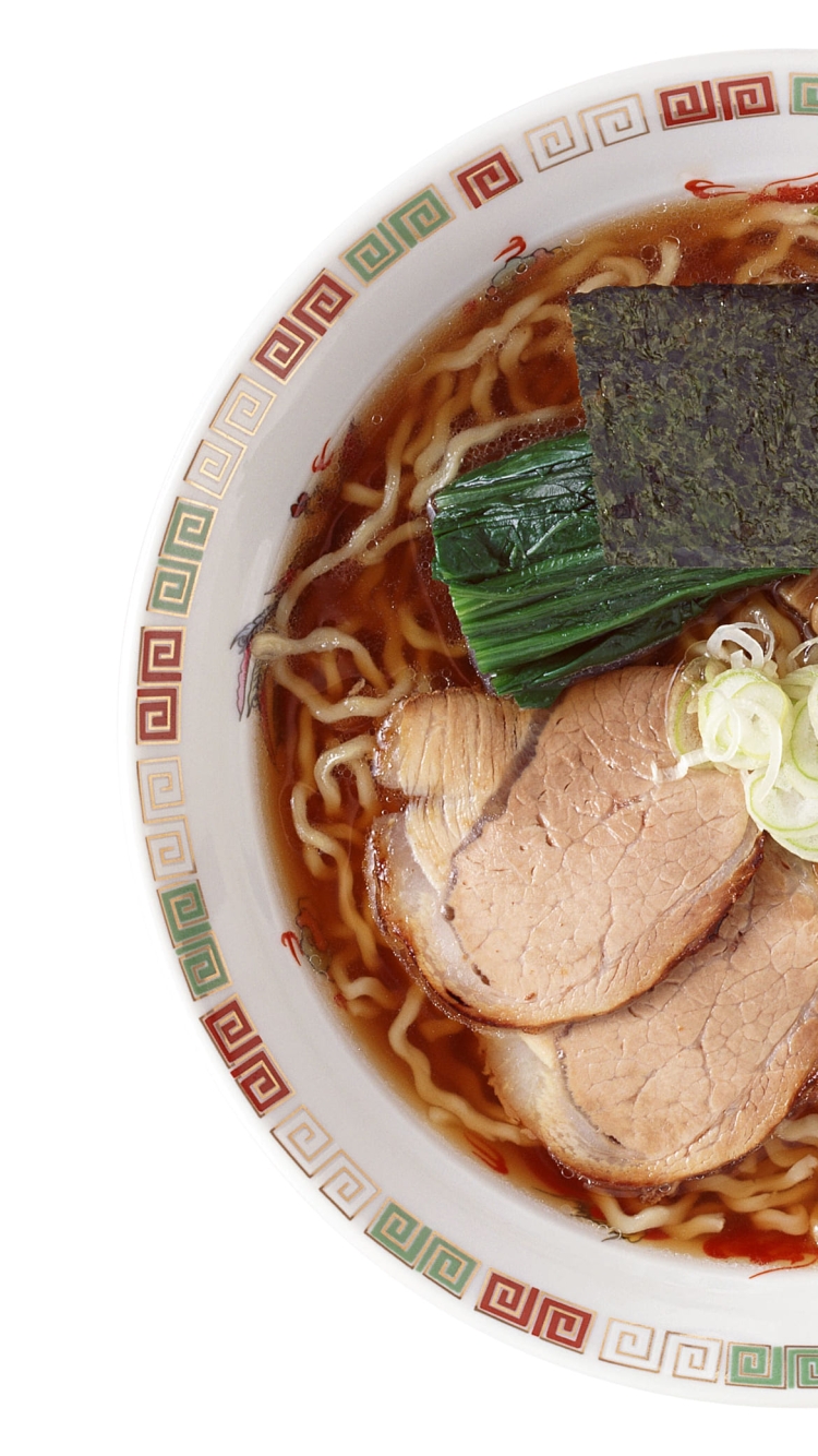 美味しそうな醤油ラーメン チャーシュー ほうれん草 海苔の750 x 1334 / スマホ壁紙