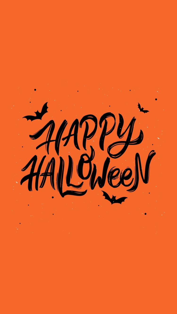 HAPPY HALLOWEEN オレンジ コウモリの750 x 1334 / スマホ壁紙