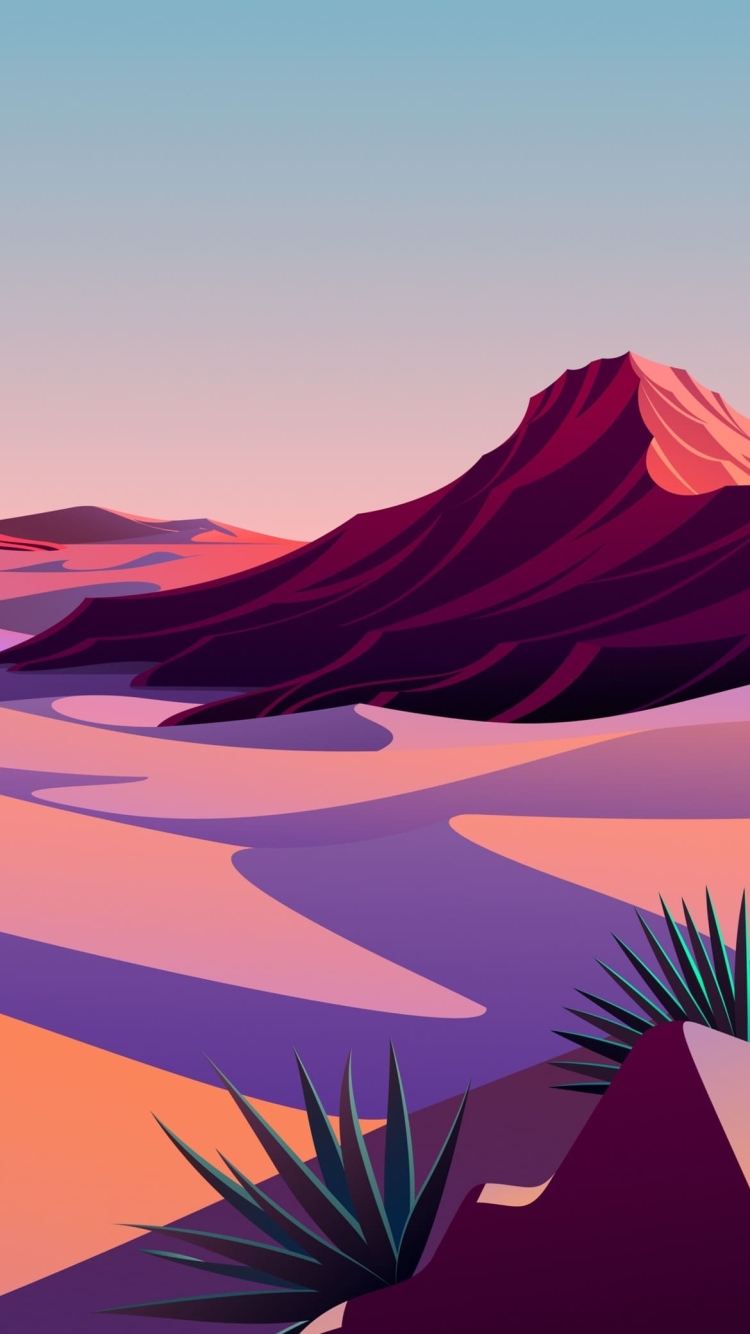 青空と山と荒れた土地のイラストの750 x 1334 / スマホ壁紙