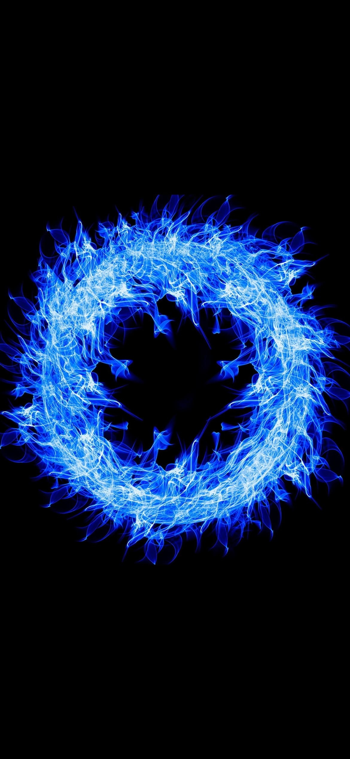 青く鮮やかに光るリングの1170 x 2532 / スマホ壁紙