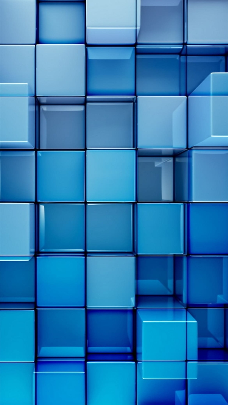 青 テカリのあるキューブの750 x 1334 / スマホ壁紙