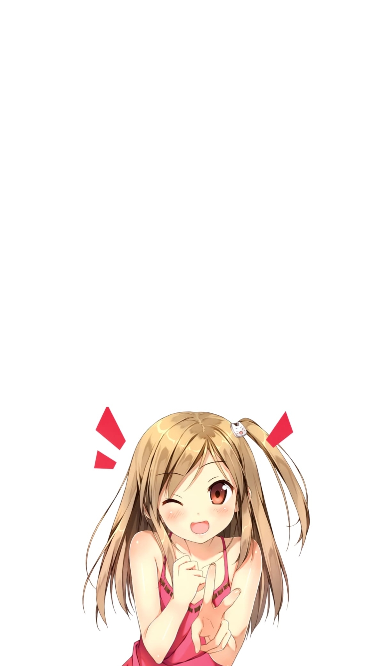 ピースする茶髪の可愛い女の子の750 x 1334 / スマホ壁紙