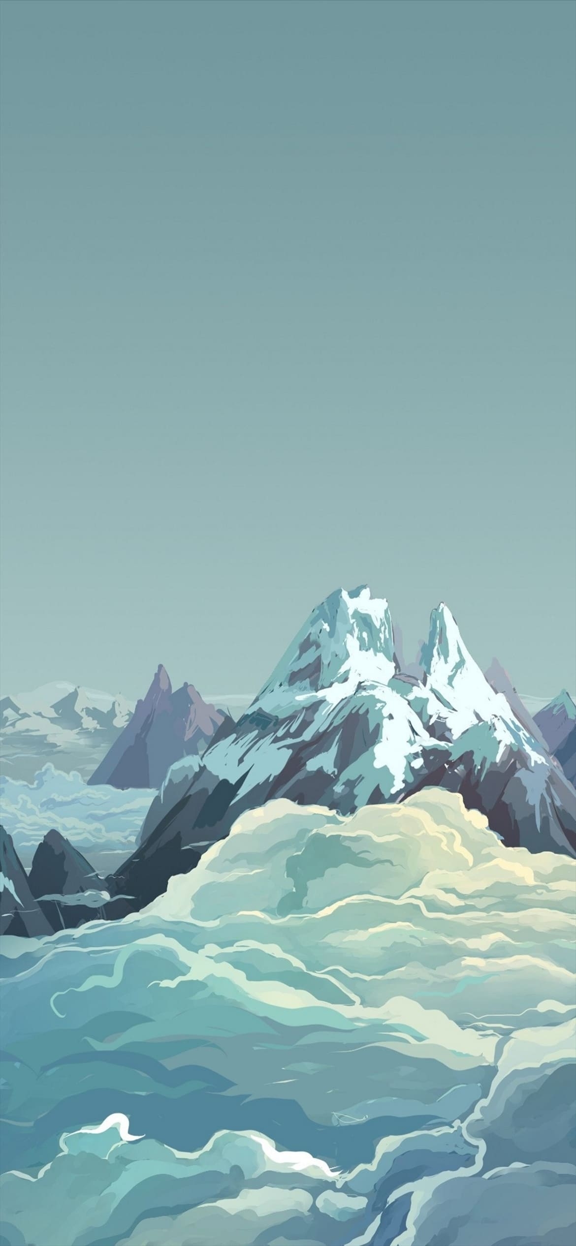 雪山と雲と空のイラストの1170 x 2532 / スマホ壁紙