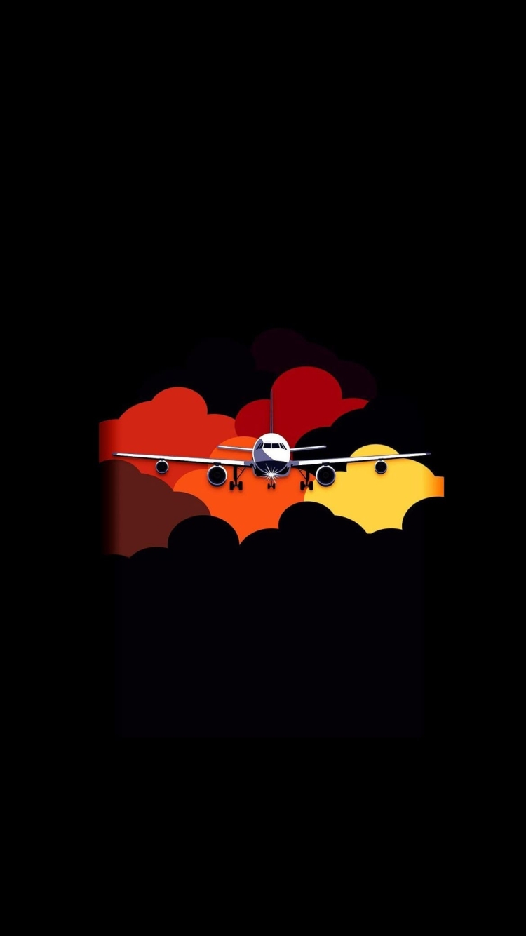 飛行機と赤い雲の750 x 1334 / スマホ壁紙