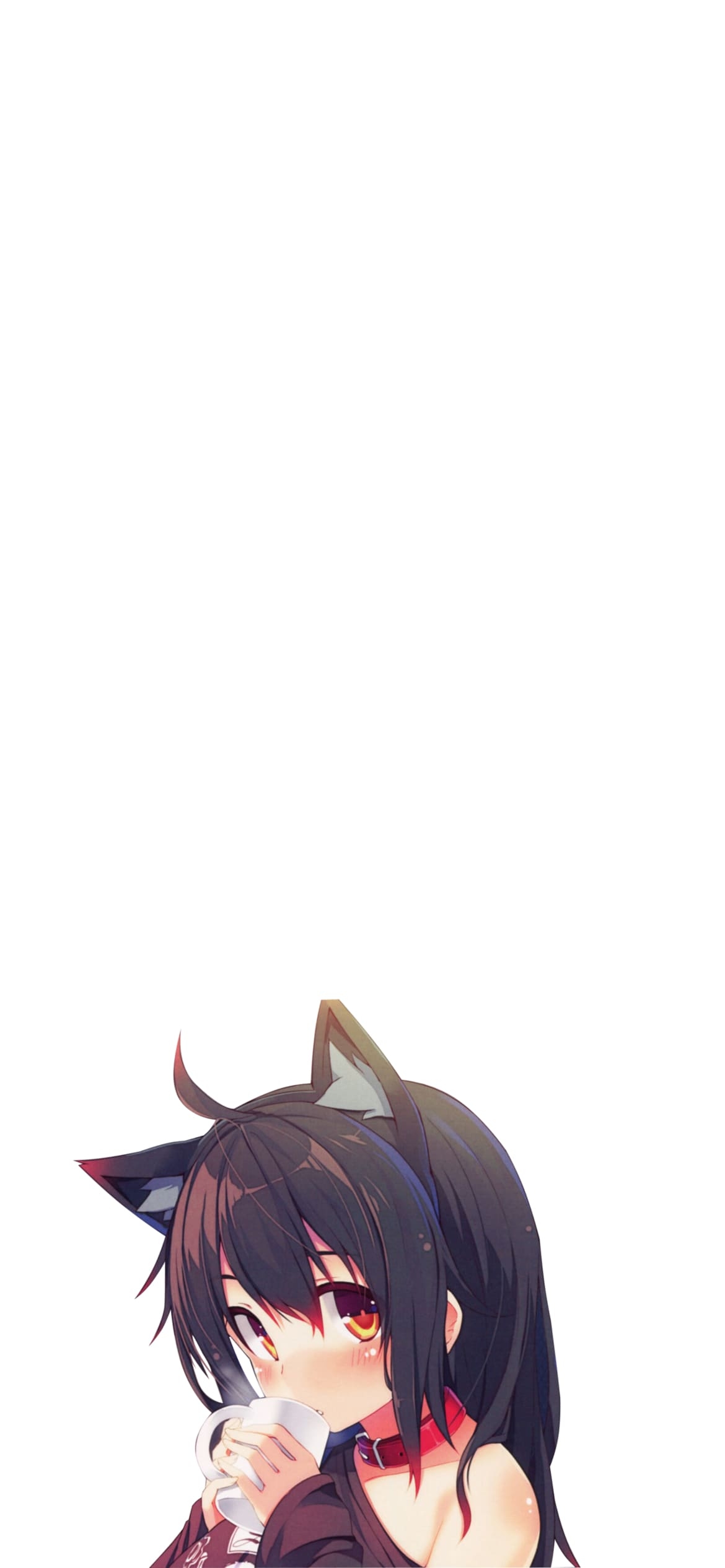 コーヒーを飲む猫耳をつけた可愛い女の子の1170 x 2532 / スマホ壁紙