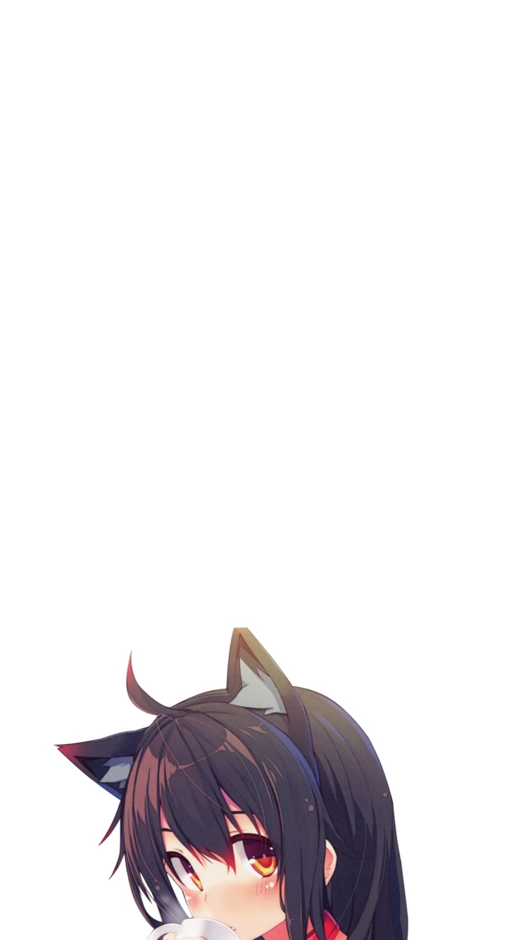 コーヒーを飲む猫耳をつけた可愛い女の子の750 x 1334 / スマホ壁紙