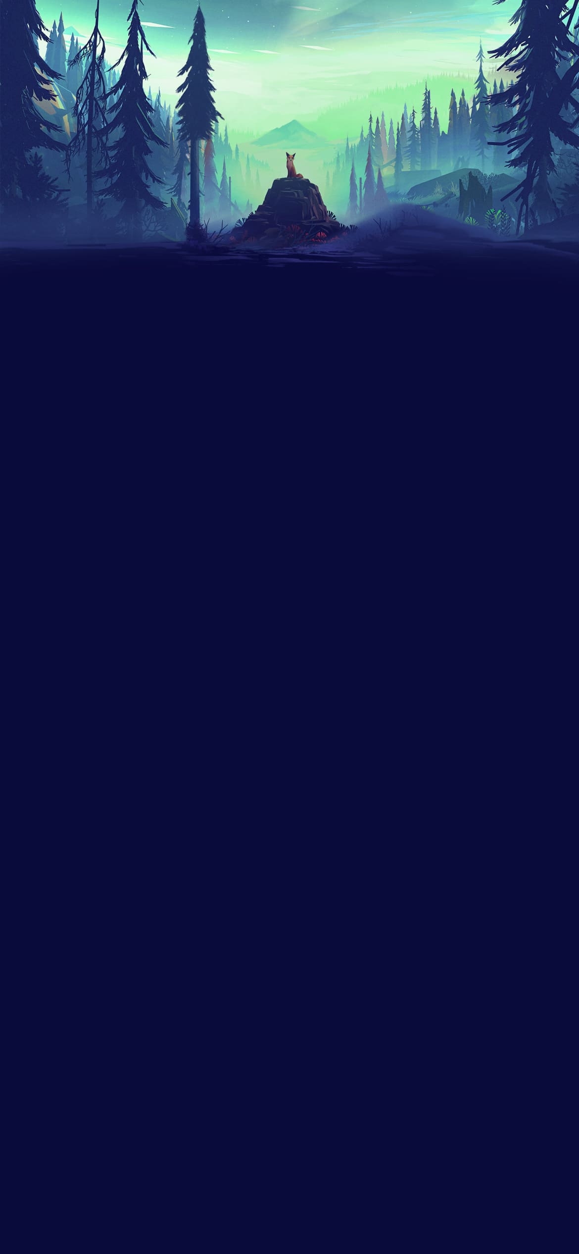 狐と森と遠くに見える山の1170 x 2532 / スマホ壁紙