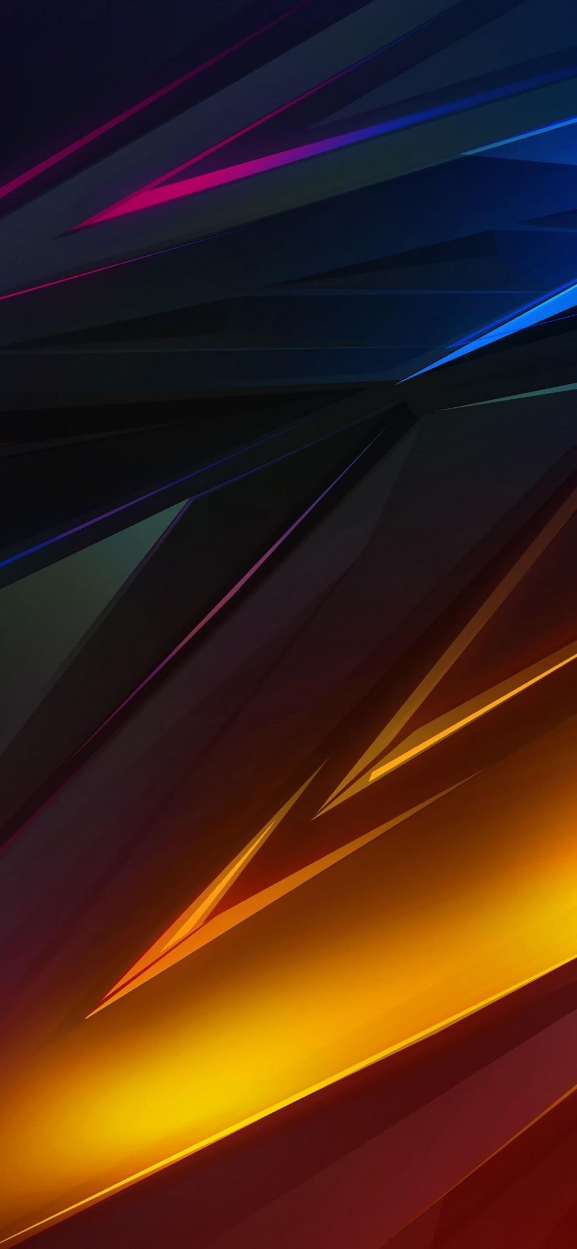 光沢のあるオレンジ・ピンク・青・緑のテクスチャーの1170 x 2532 / スマホ壁紙