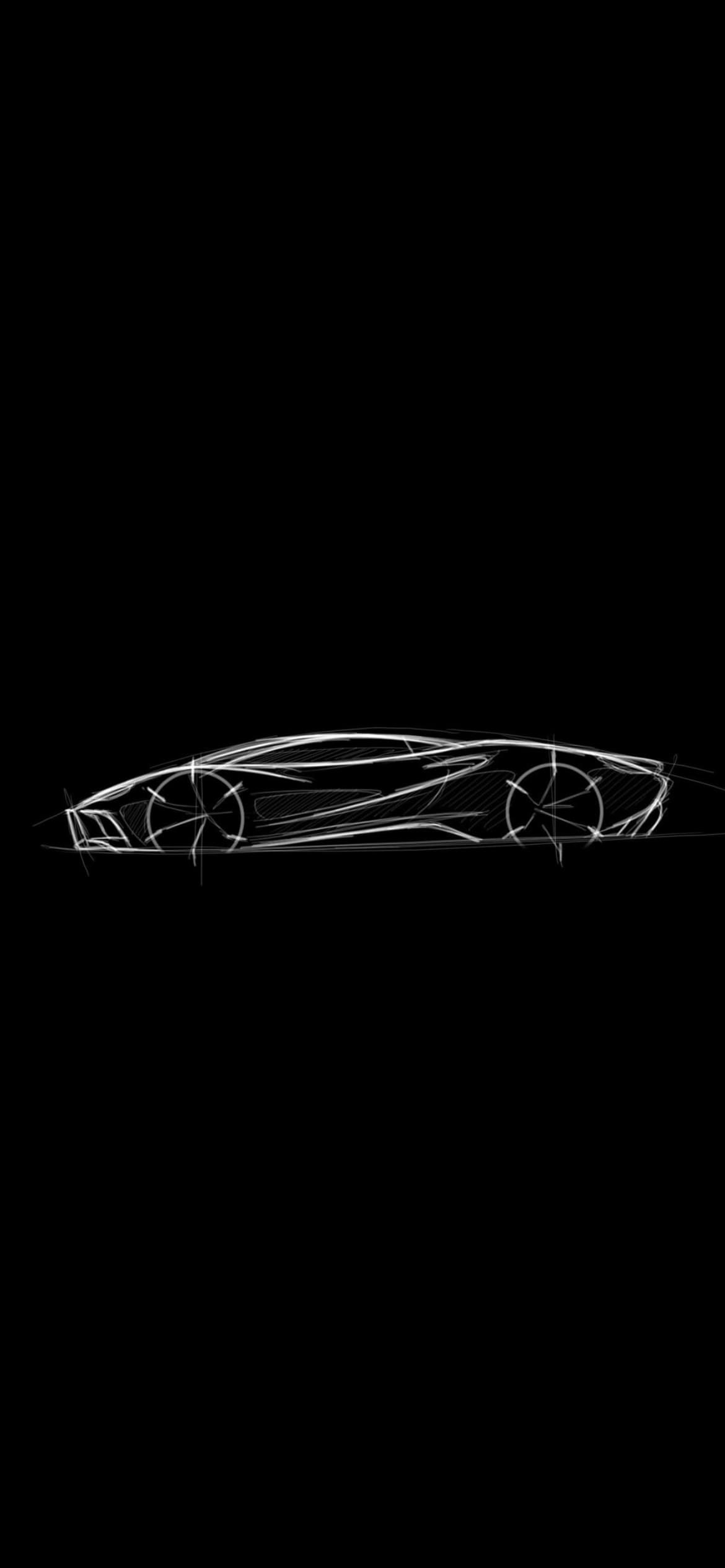 スポーツカー スーパーカー ラフスケッチの1170 x 2532 / スマホ壁紙