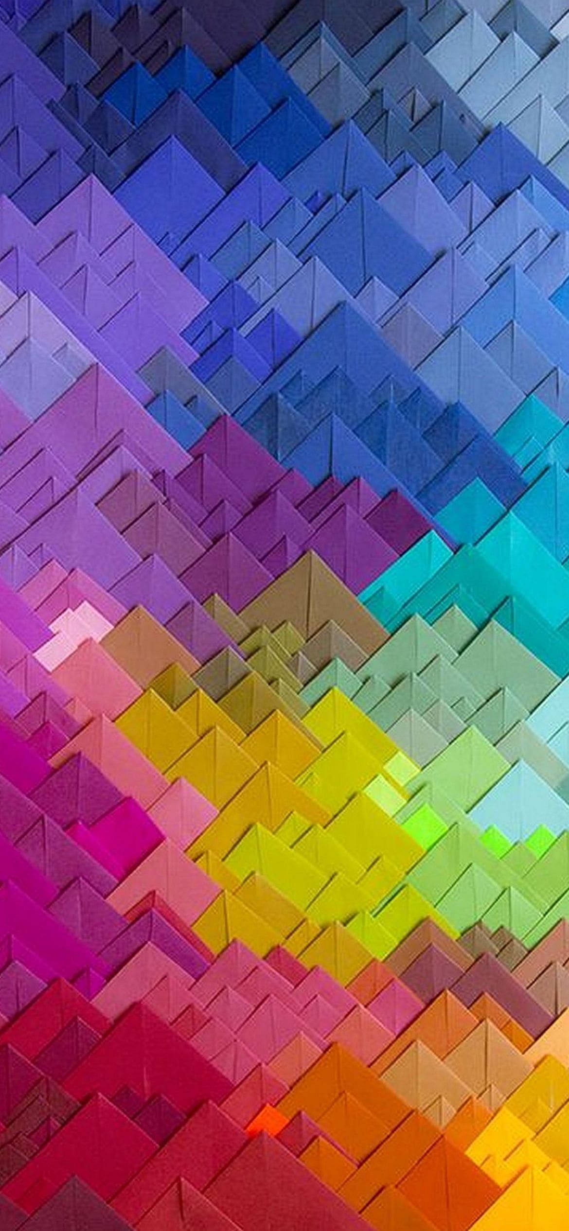 虹色の折り重なる三角のテクスチャーの1170 x 2532 / スマホ壁紙