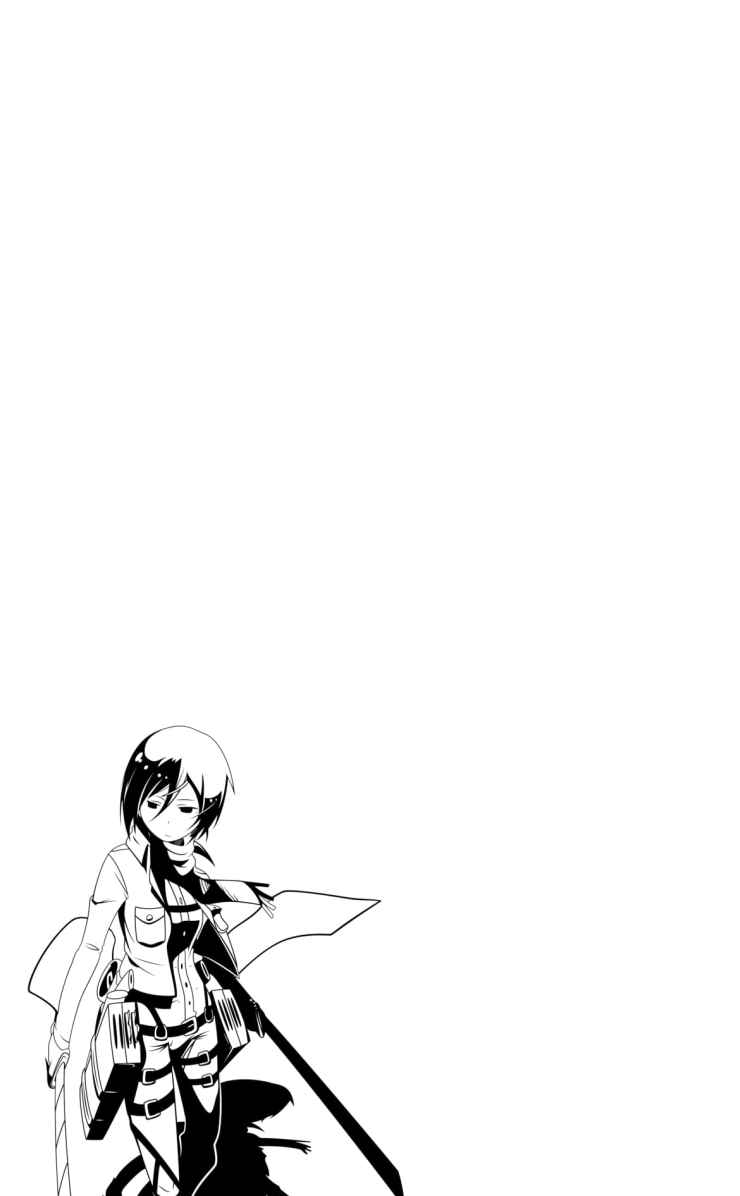 モノクロ 手書きのミカサ・アッカーマンの740 x 1196 / スマホ壁紙