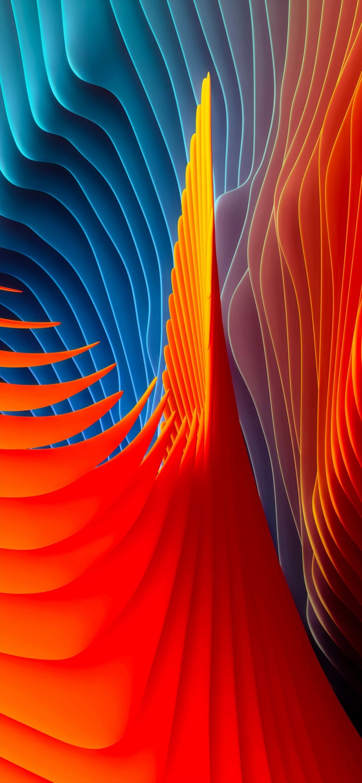 オレンジ・水色のヒダヒダの1170 x 2532 / スマホ壁紙