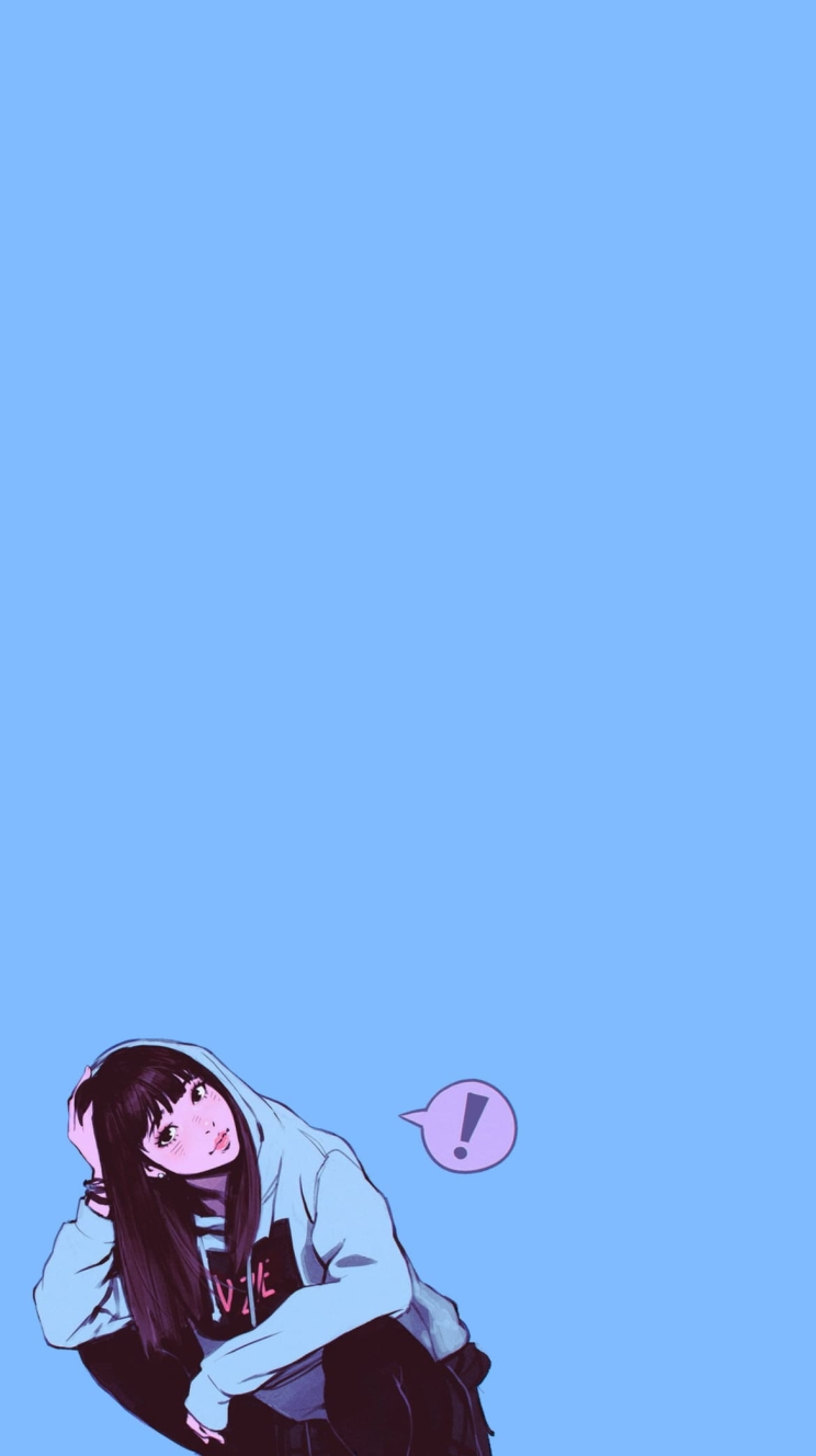 水色のパーカーを着た女子の744 x 1328 / スマホ壁紙