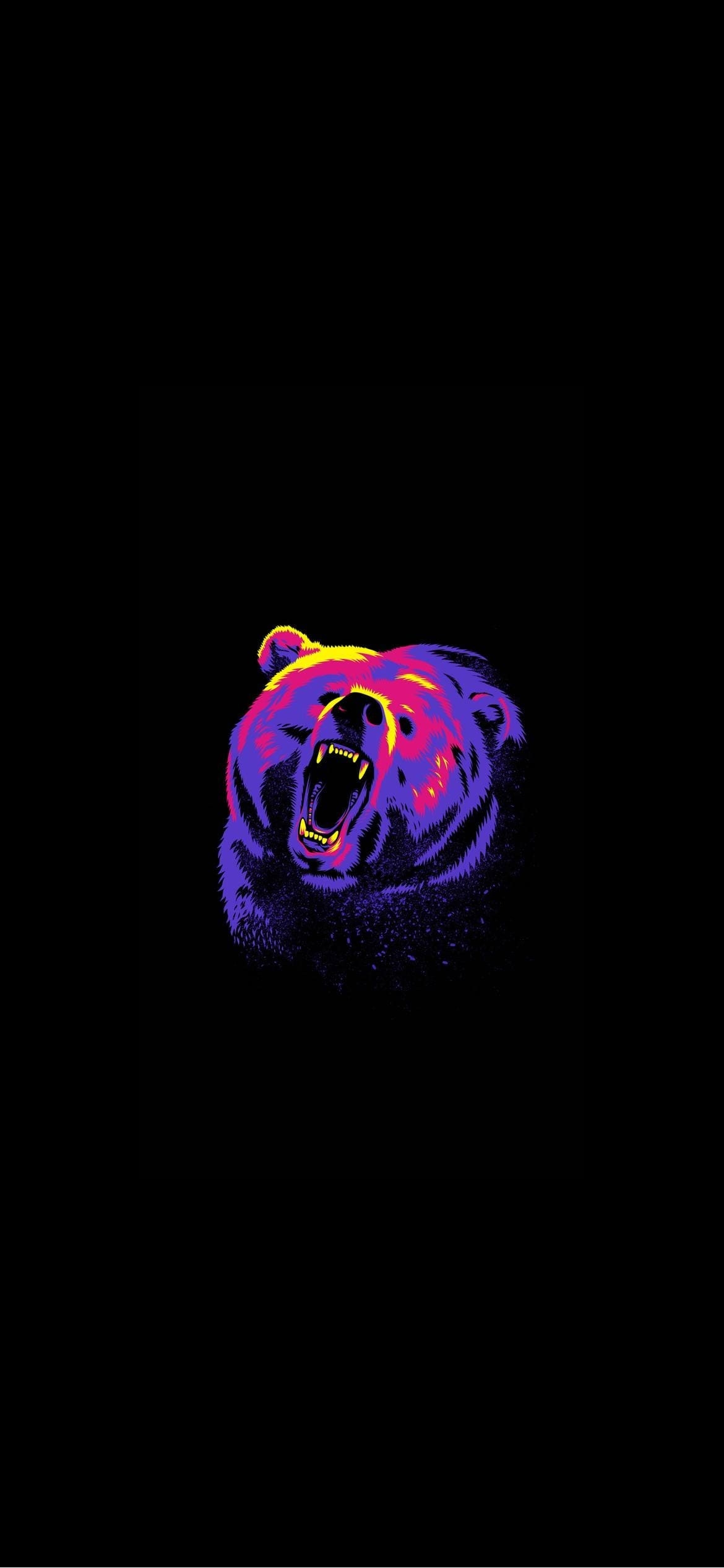 咆哮する紫の熊 グリズリーの1170 x 2532 / スマホ壁紙