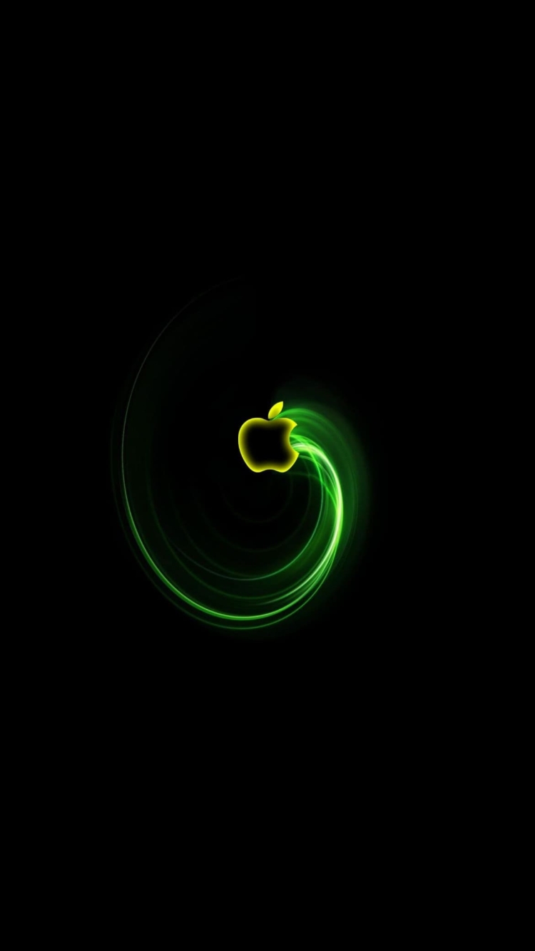 緑の光彩 Apple ロゴの750 x 1334 / スマホ壁紙
