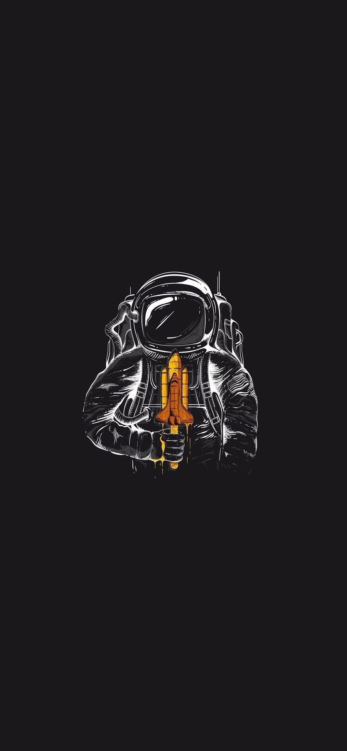 スペースシャトルのアイスキャンディーを持つ宇宙飛行士の1170 x 2532 / スマホ壁紙