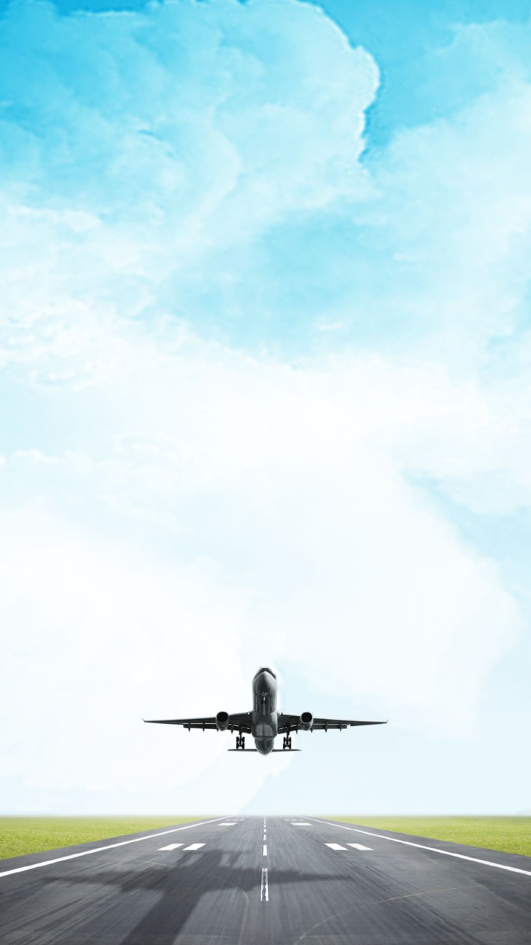滑走路から離陸する飛行機の750 x 1334 / スマホ壁紙