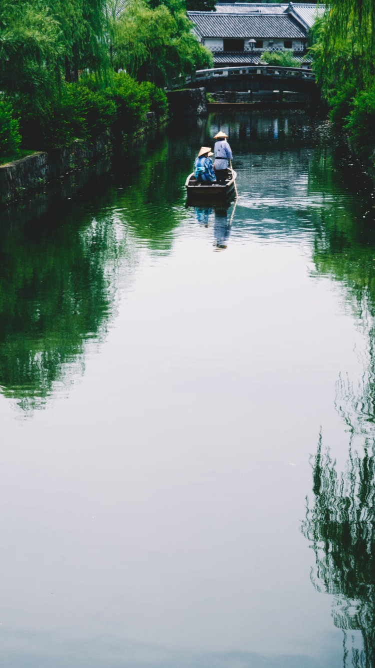 くらしき川舟流し 岡山県倉敷市 船頭の750 x 1334 / スマホ壁紙