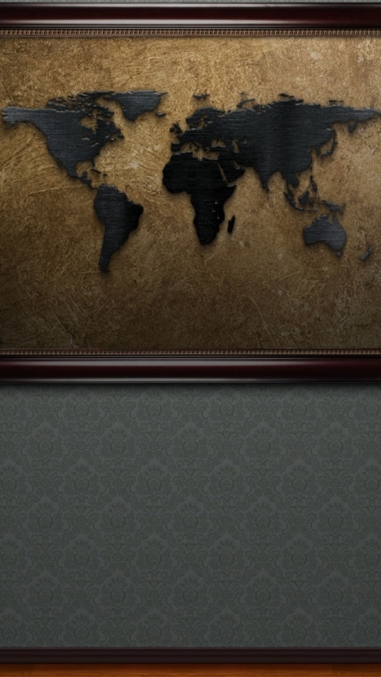 額縁に入れられた世界地図の750 X 1333用のスマホ壁紙