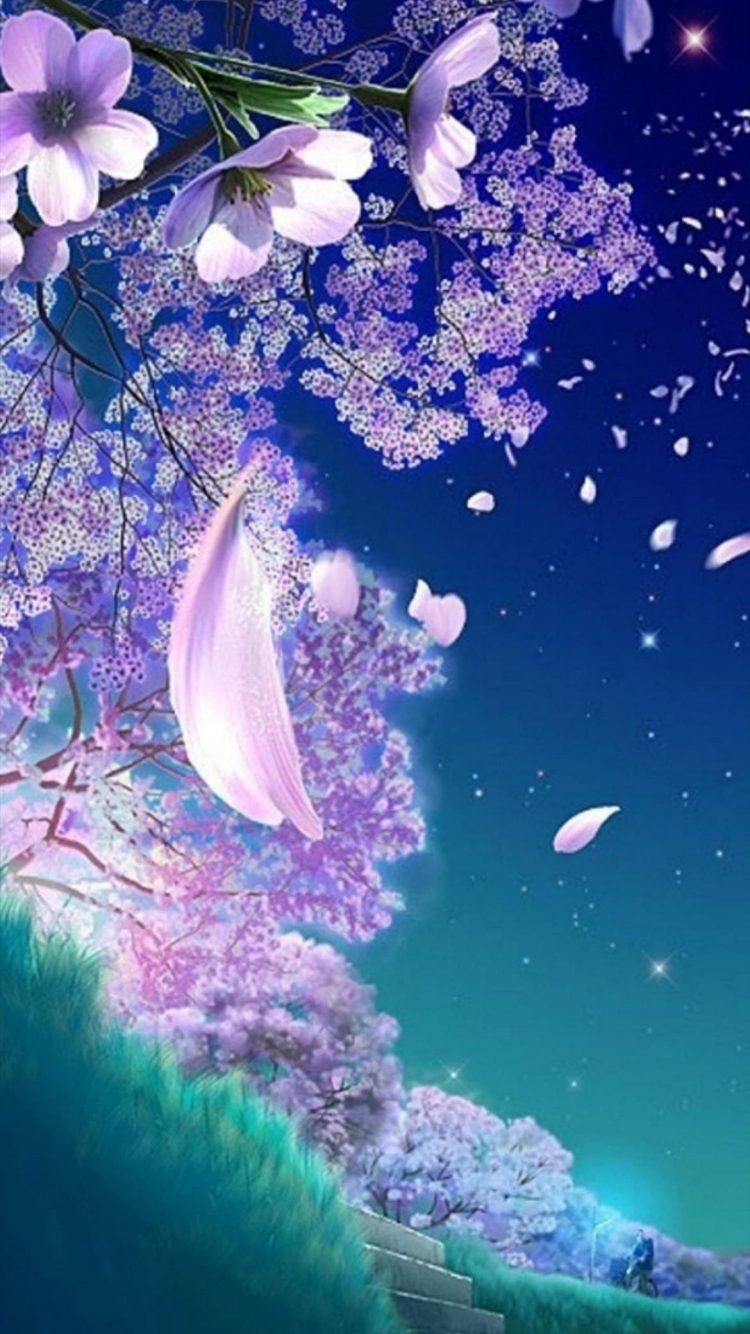 舞い散る紫の花の750 x 1334 / スマホ壁紙
