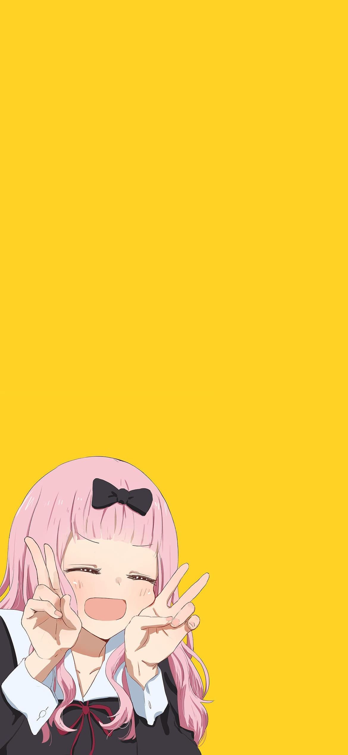 Wピースする藤原千花 / かぐや様は告らせたい～天才たちの恋愛頭脳戦～の1170 x 2532 / スマホ壁紙